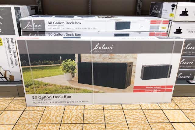 Aldi Patio Deals: $30 Hanging Chair, $40 Fire Bowl, $50 Deck Box, and More card image