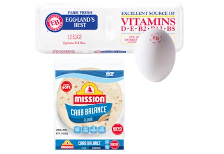 1 Eggland's Best Eggs and 1 Mission Tortillas Pack