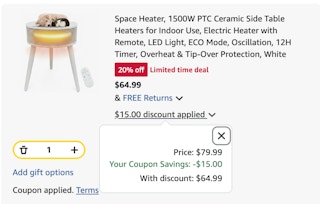 space heater Amazon receipt