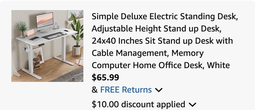 standing desk Amazon receipt