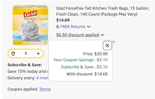 glad forceflex Amazon receipt