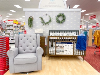 An area shot of nursery furniture in a store