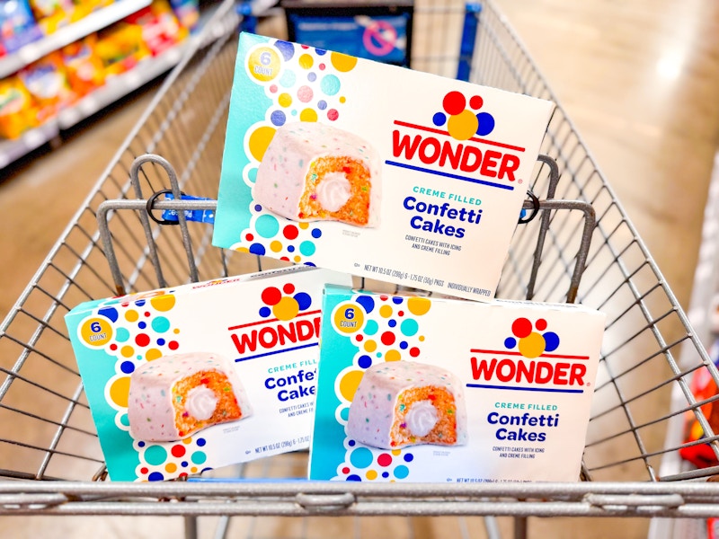 three boxes of wonder confetti cakes in walmart cart