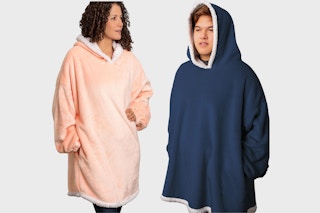 Mainstays Hoodie Blanket modeled in pink and blue