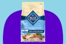 Blue Buffalo Life Protection Formula Puppy Dry Dog Food on a blue background.
