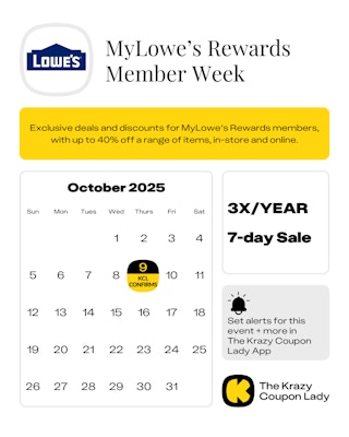 Calendar Graphic with Lowe's rewards member week for oct 9 2025
