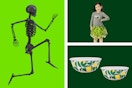 Black posable skeleton, Toddler Beetlejuice outfit & 2 lemon printed bowls