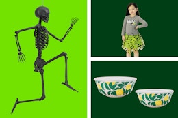 Black posable skeleton, Toddler Beetlejuice outfit & 2 lemon printed bowls