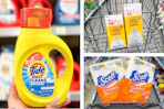 collage image of tide simply detergent, scott toilet paper, and walgreens trash bags