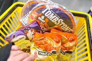 groceries in a yellow shopping basket