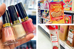 collage with revlon, cheerios, and suave products