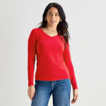Womens V-Neck Long Sleeve Tee