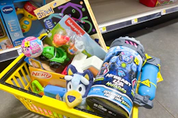 dollar general toys in yellow basket