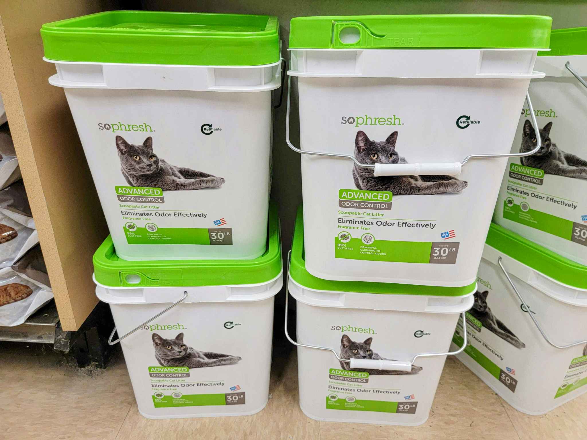 large containers of cat litter