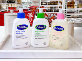 3 cetaphil skin care items sitting on a tray at target