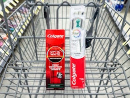 colgate toothpaste and toothbrush in walgreens cart