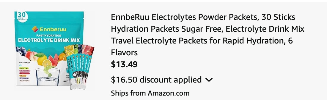 Electrolytes Powder Packets Amazon receipt