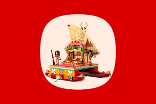 Lego Moana Wayfinding boat on a red back ground