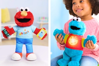 2 lifestyle images of Sesame Street learning toys (Elmo & Cookie Monster)