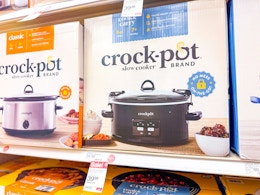 crock-pot 6-quart programable slow cooker sitting on a target shelf
