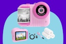 Trayoo Kids Camera Instant Print, 3.5 Inch Screen Kids Digital Camera on a blue background.