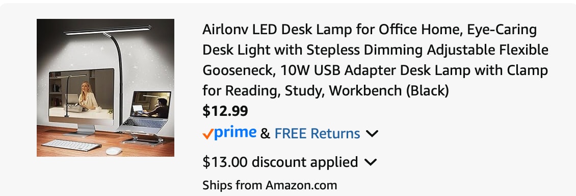 gooseneck desk lamp Amazon receipt