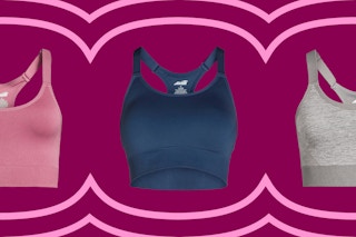 pink, navy blue, and gray sports bras