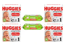 4 Huggies Diapers + 2 Comforts Wipes