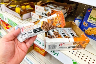 hand holding a special k protein bar at dollar tree