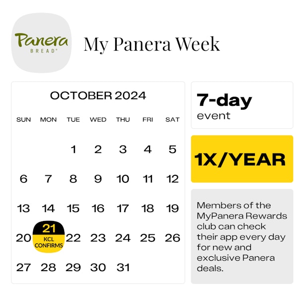 a black and white calendar showing the confirmed date of mypanera week in 2024