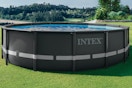 intex above ground pool outside in a yard