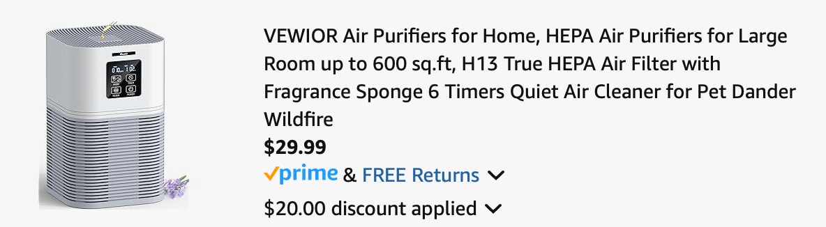 Air purifier Amazon receipt