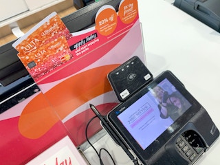 Ulta credit card information at the checkout stand.