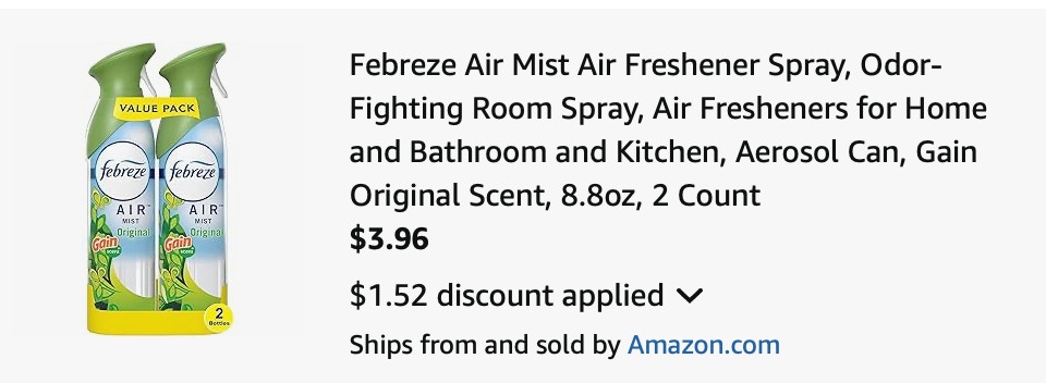 Febreze Amazon receipt