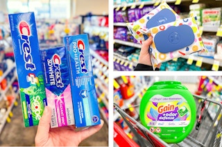 collage with crest, gain, and honest products