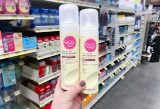 hand holding eos vanilla shave cream