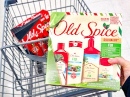hand holding old spice gift set