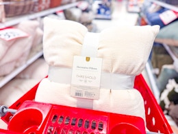 threshold chenille throw pillow set sitting in a target cart